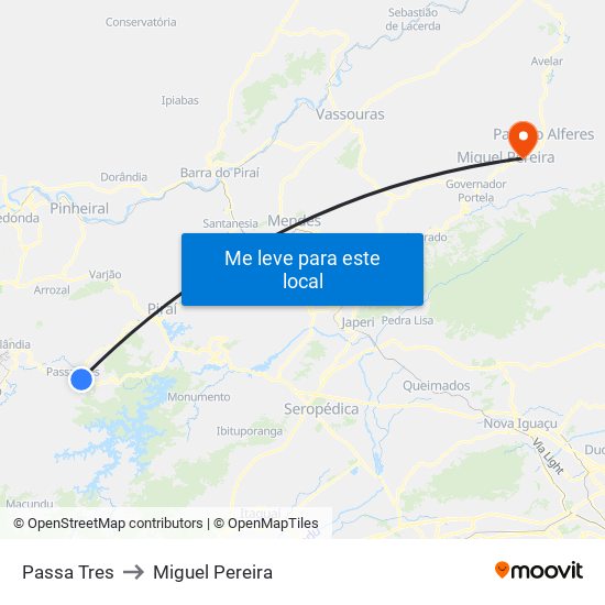 Passa Tres to Miguel Pereira map