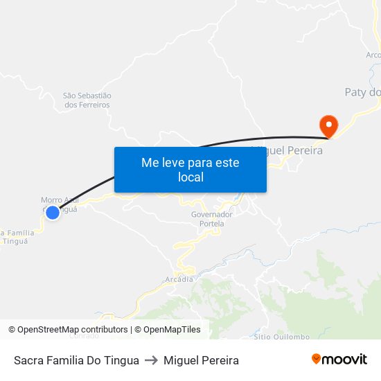 Sacra Familia Do Tingua to Miguel Pereira map