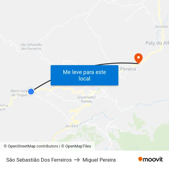São Sebastião Dos Ferreiros to Miguel Pereira map