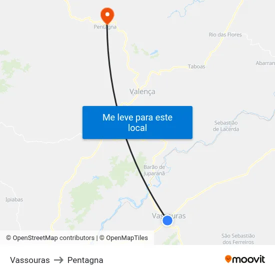 Vassouras to Pentagna map