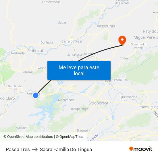 Passa Tres to Sacra Familia Do Tingua map