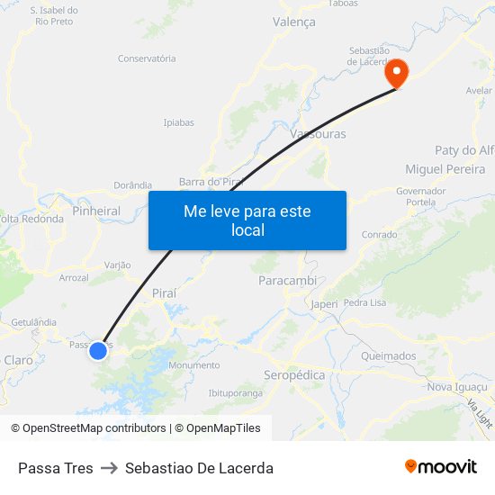 Passa Tres to Sebastiao De Lacerda map