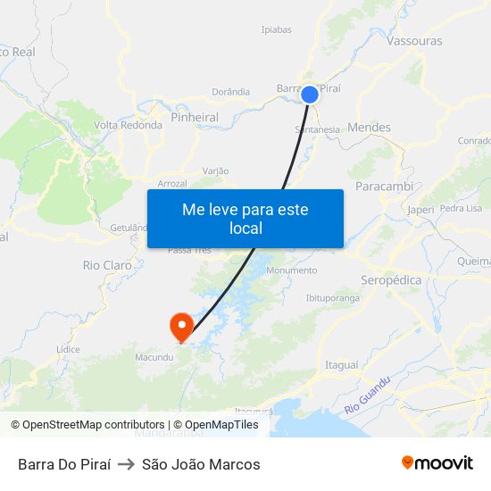 Barra Do Piraí to São João Marcos map