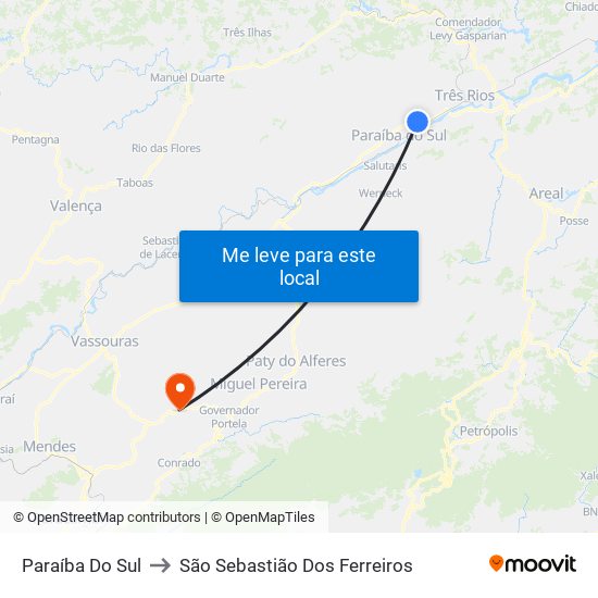 Paraíba Do Sul to São Sebastião Dos Ferreiros map