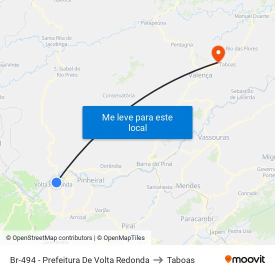 Br-494 - Prefeitura De Volta Redonda to Taboas map