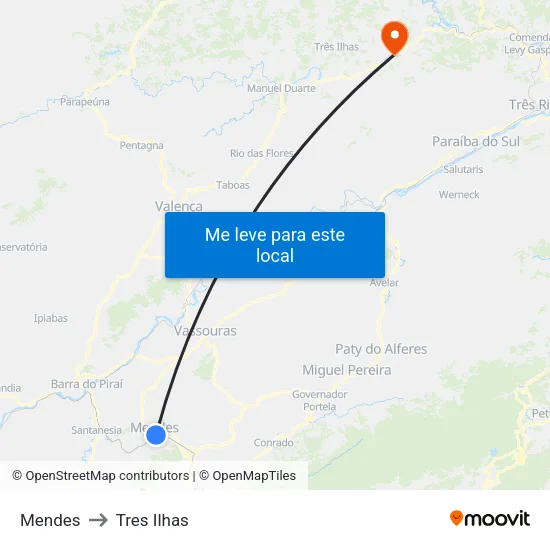Mendes to Tres Ilhas map