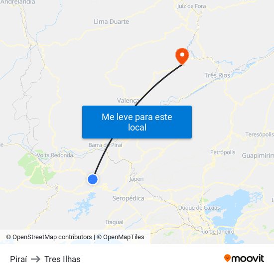 Piraí to Tres Ilhas map