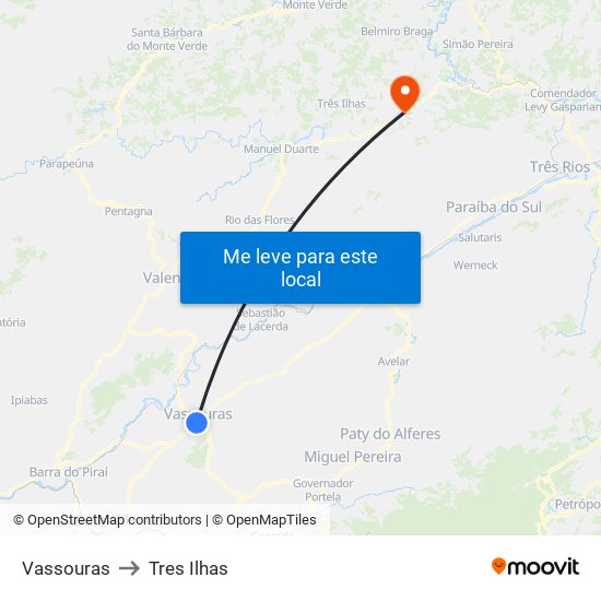 Vassouras to Tres Ilhas map