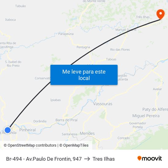 Br-494 - Av.Paulo De Frontin, 947 to Tres Ilhas map