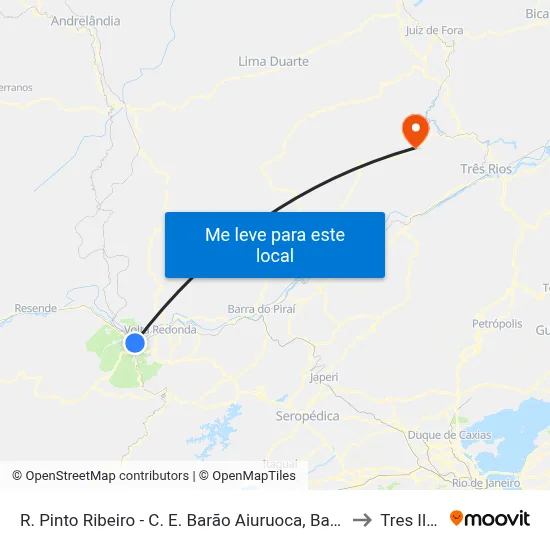 R. Pinto Ribeiro - C. E. Barão Aiuruoca, Barra Mansa to Tres Ilhas map