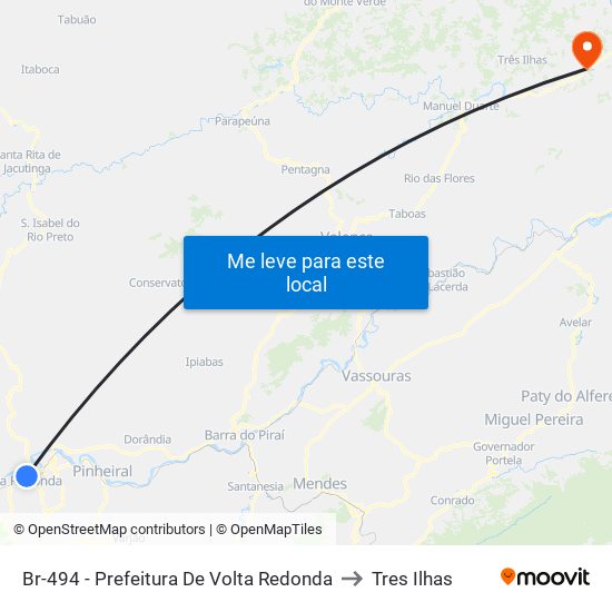 Br-494 - Prefeitura De Volta Redonda to Tres Ilhas map