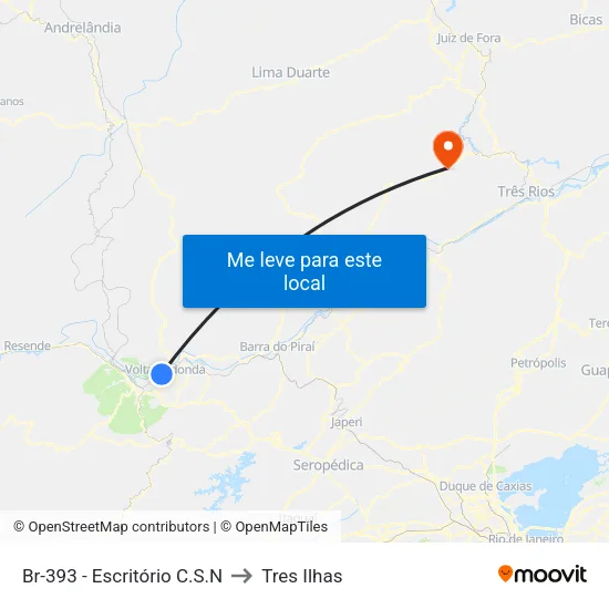 Br-393 - Escritório C.S.N., Volta Redonda to Tres Ilhas map