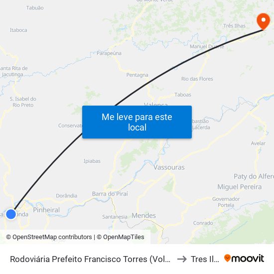 Rodoviária Prefeito Francisco Torres (Volta Redonda) to Tres Ilhas map