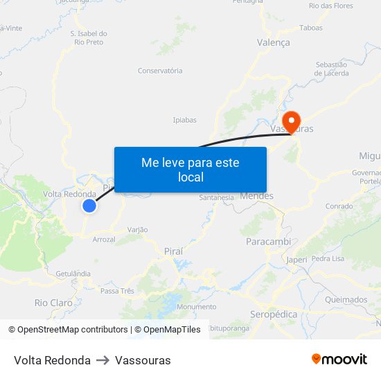 Volta Redonda to Vassouras map