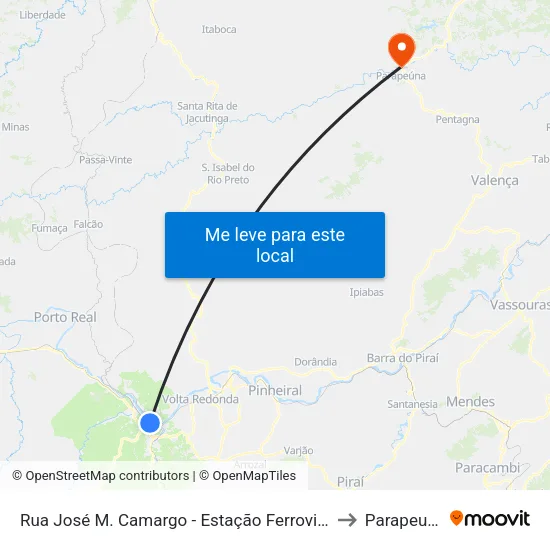 Rua José Marc. Camargo - Estação Ferroviária, Barra Mansa to Parapeuna map