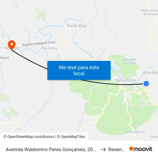 Avenida Waldomiro Peres Gonçalves, 2096 to Resende map