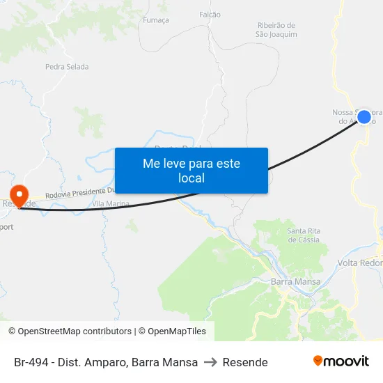 Br-494 - Dist. Amparo, Barra Mansa to Resende map
