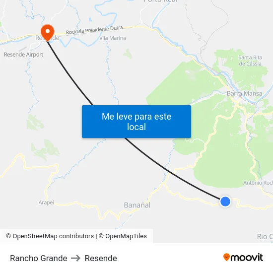 Rancho Grande to Resende map