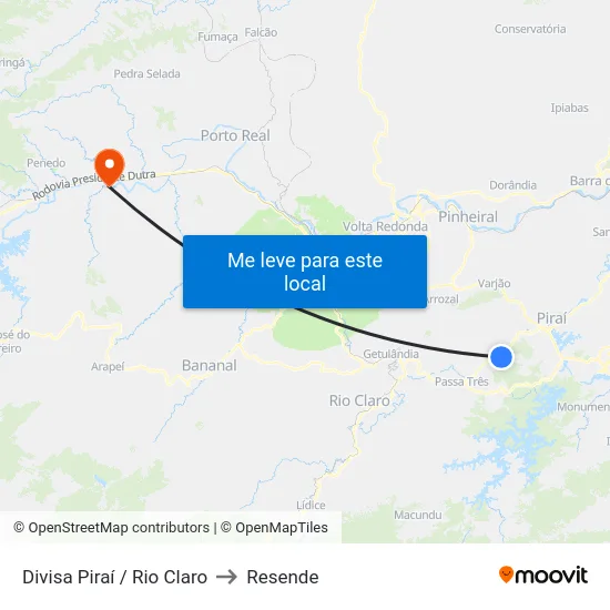 Divisa Piraí / Rio Claro to Resende map