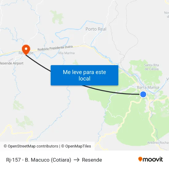 Rj-157 - B. Macuco (Cotiara), Barra Mansa to Resende map