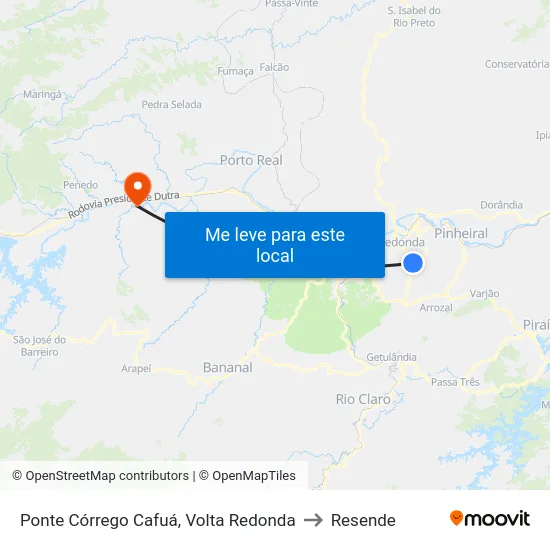 Ponte Córrego Cafuá, Volta Redonda to Resende map