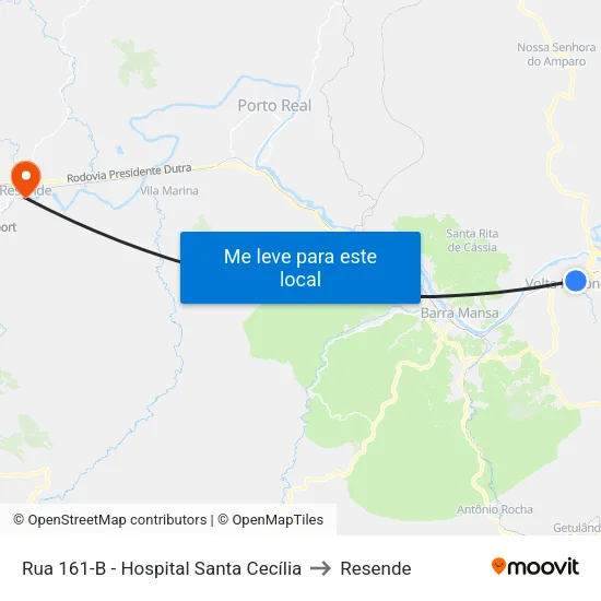 ✚ Rua 161-B - Hospital Santa Cecília, Volta Redonda to Resende map