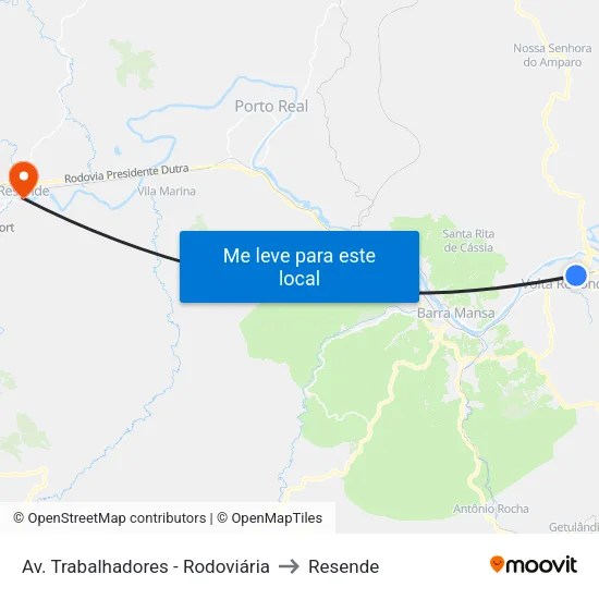 Av. Trabalhadores - Rodoviária, Volta Redonda to Resende map