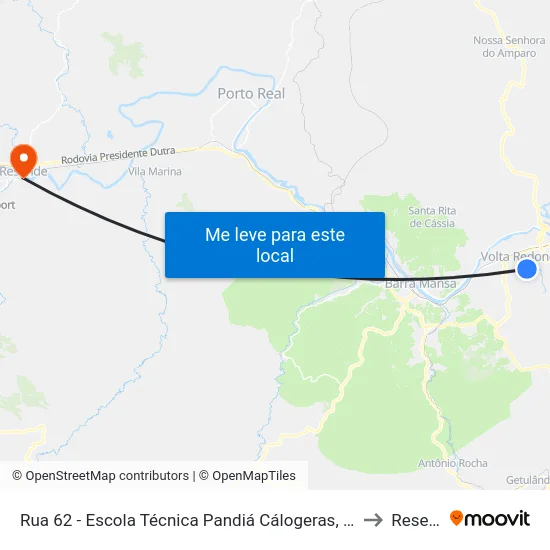 Rua 62 - Escola Técnica Pandiá Cálogeras, Volta Redonda to Resende map