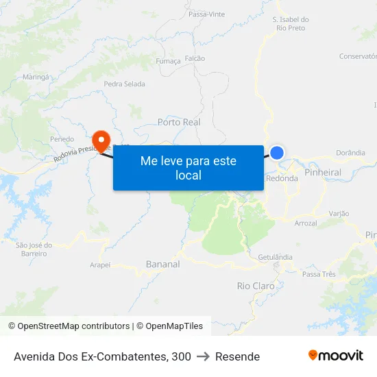 Avenida Dos Ex-Combatentes, 300 to Resende map