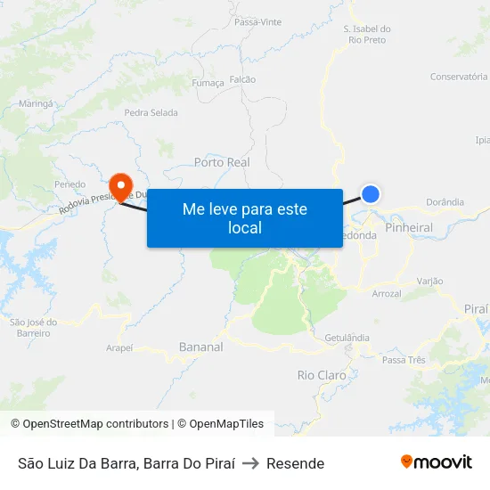 São Luiz Da Barra, Barra Do Piraí to Resende map
