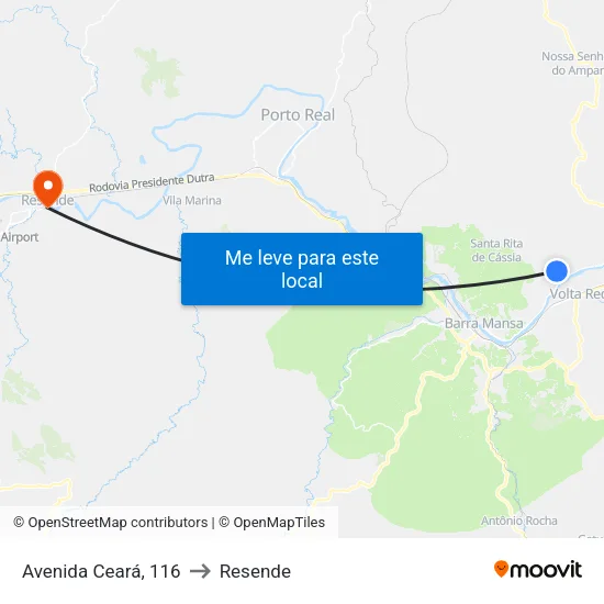 Avenida Ceará, 116 to Resende map