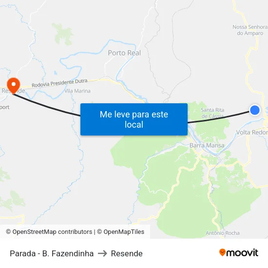 Parada - B. Fazendinha, Volta Redonda to Resende map