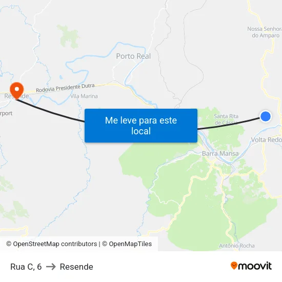 Rua C, 6 to Resende map