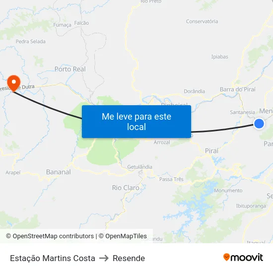 Estação Martins Costa to Resende map