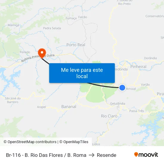 Br-116 - B. Roma, Volta Redonda to Resende map
