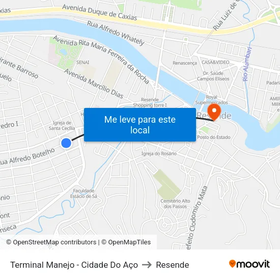 Terminal Manejo - Cidade Do Aço to Resende map