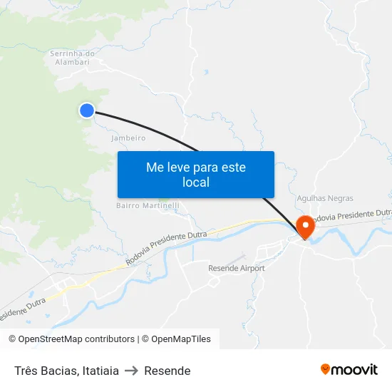Três Bacias, Itatiaia to Resende map