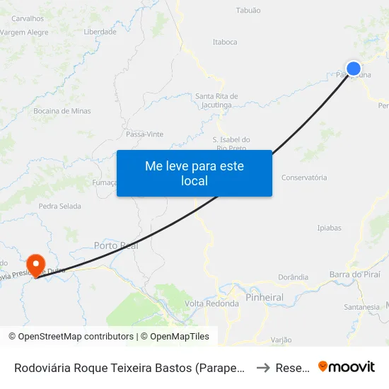 Rodoviária Roque Teixeira Bastos (Parapeúna), Valença to Resende map