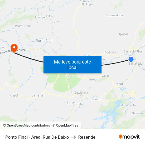 Ponto Final - Areal Rua De Baixo, Barra Do Piraí to Resende map