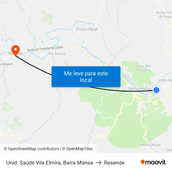 Unid. Saúde Vila Elmira, Barra Mansa to Resende map