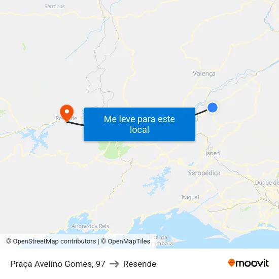 Praça Avelino Gomes, 97 to Resende map