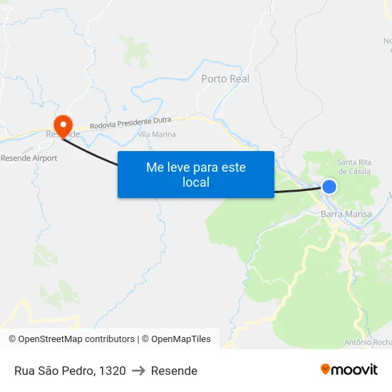 Rua São Pedro, 1320 to Resende map