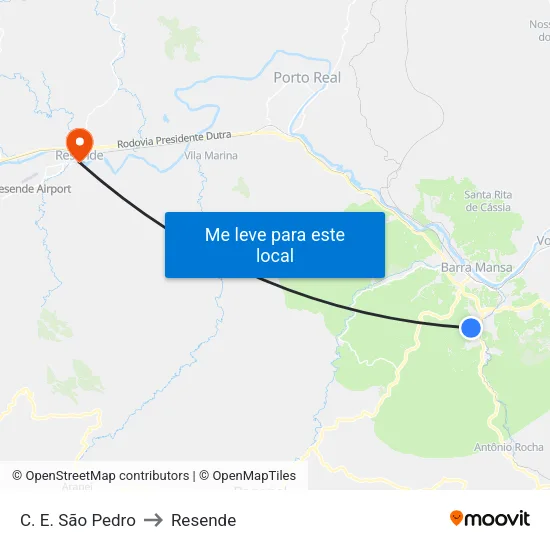 C. E. São Pedro, Barra Mansa to Resende map