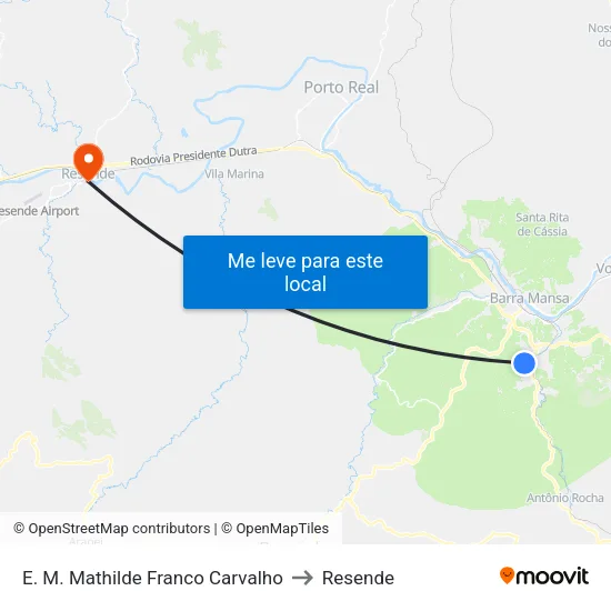 E. M. Mathilde Franco Carvalho, Barra Mansa to Resende map