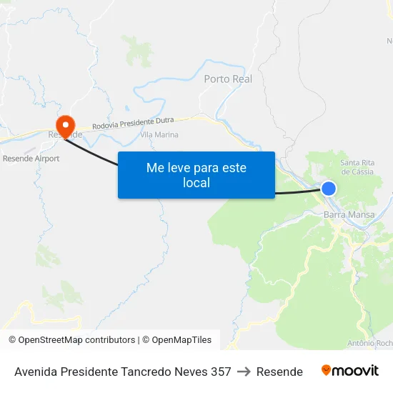 Avenida Presidente Tancredo Neves 357 to Resende map