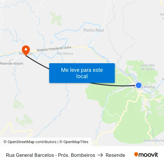 Rua General Barcelos - Próx. Bombeiros, Barra Mansa to Resende map