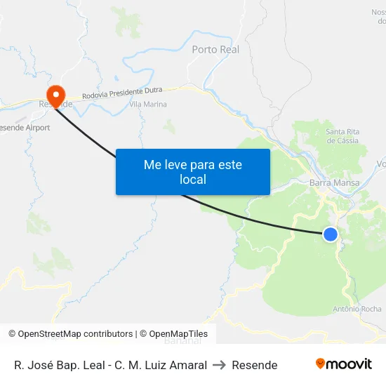 R. José Bap. Leal - C. M. Luiz Amaral, Barra Mansa to Resende map