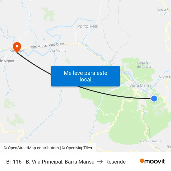 Br-116 - B. Vila Principal, Barra Mansa to Resende map