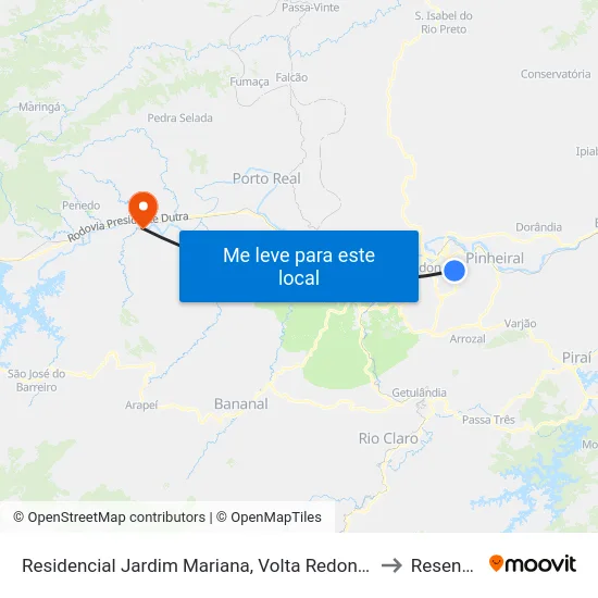 Residencial Jardim Mariana, Volta Redonda to Resende map