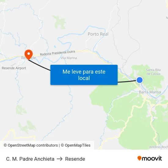 C. M. Padre Anchieta, Barra Mansa to Resende map